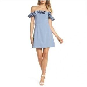 FRENCH CONNECTION Whisper Light Off the Shoulder Ruffle Blue